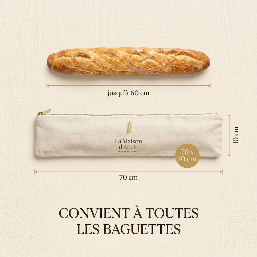 Sac à Baguette en Coton et Cire d'Abeille La Maison d'Adèle - 70x10 cm