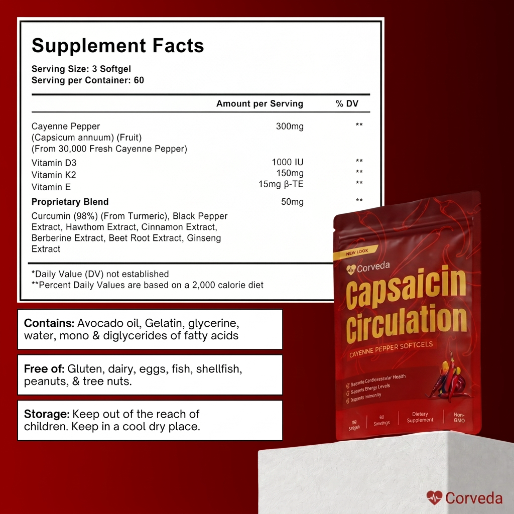 Corveda Capsaicin Circulation - Cayenne Pepper Softgels