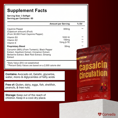 Corveda Capsaicin Circulation - Cayenne Pepper Softgels