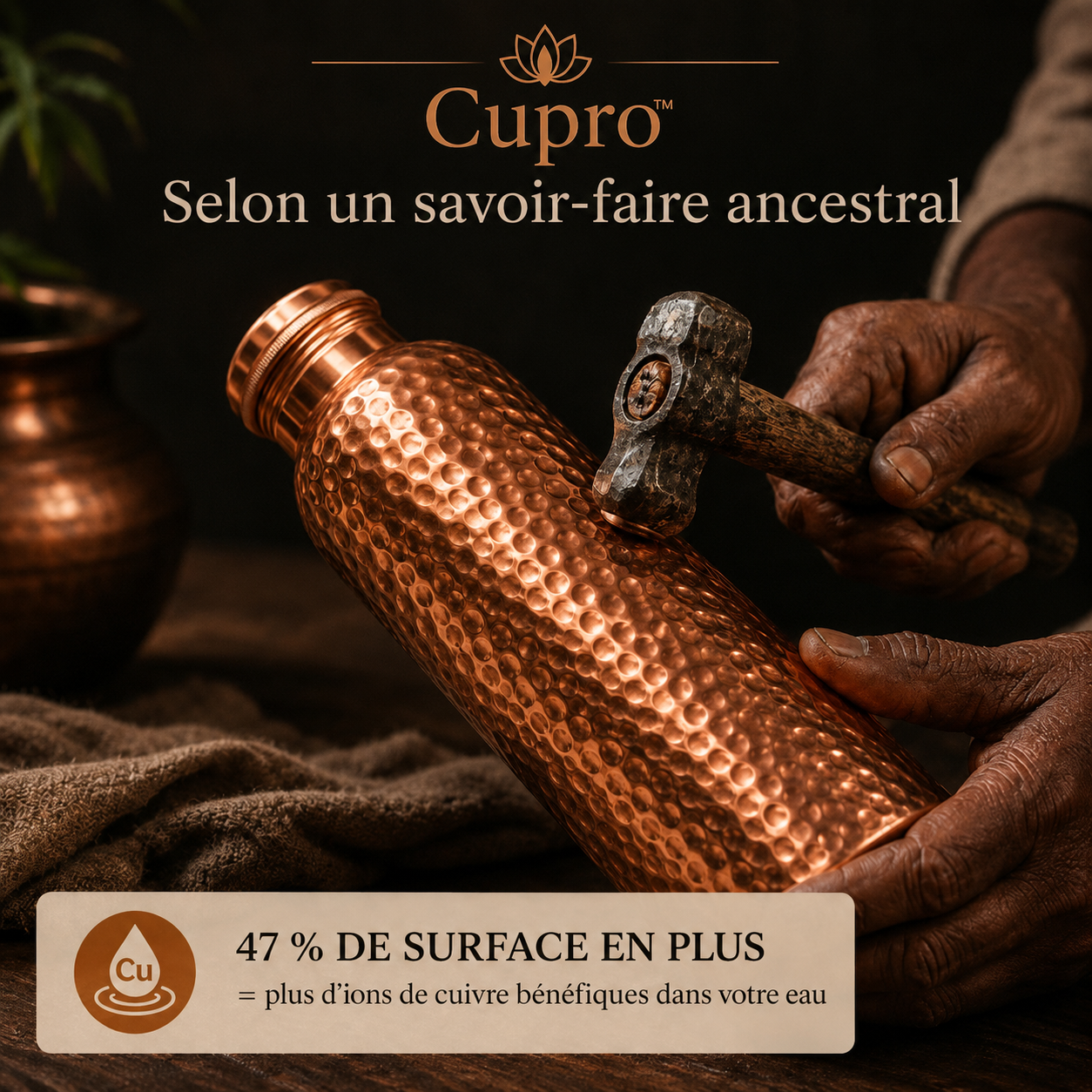 Gourde en Cuivre Pur Cupro™ | L'Eau Purifiée Naturellement, Sans Plastique