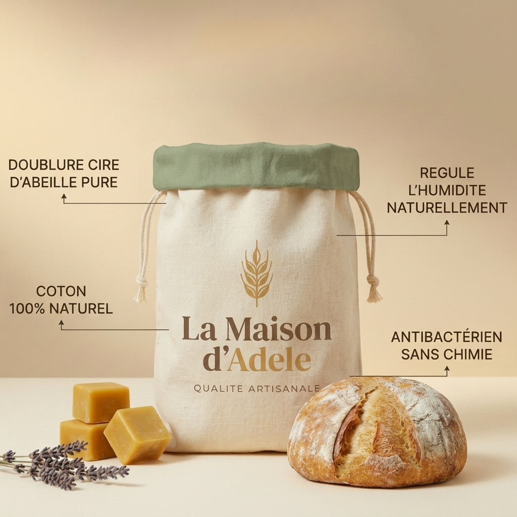 Sac à Pain en Cire d'Abeille La Maison d'Adèle - Format 30 x 40 cm
