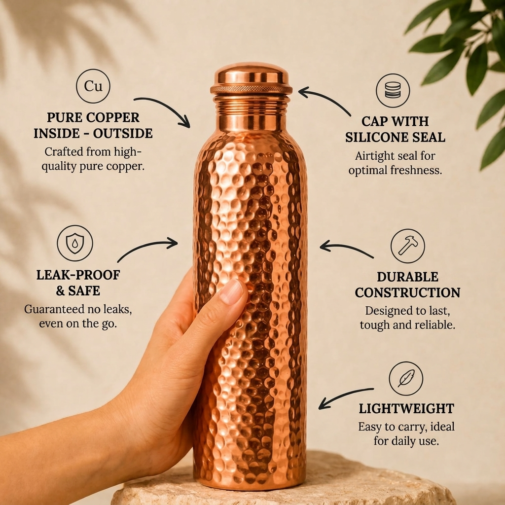Cupro™ Hand-Hammered Pure Copper Water Bottle