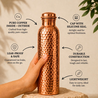 Cupro™ Hand-Hammered Pure Copper Water Bottle